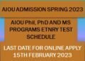 AIOU Admission 2023 Phd M phil MS programs spring season