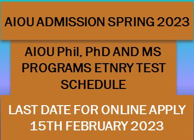 AIOU Admission 2023 Phd M phil MS programs spring season
