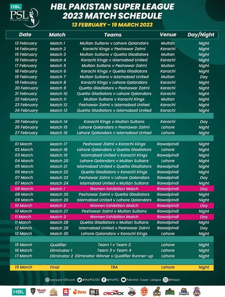 PSL 8 Schedule 2023 first Match